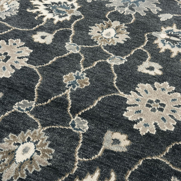 Alora Decor Mila Black & Charcoal Transitional Hand-Knotted Rug With Persian Motifs, Durable Wool-Tencel Blend 6' x 9' 02702710716370609