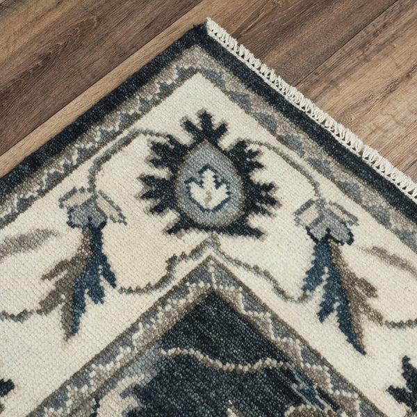 Alora Decor Mila Black & Charcoal Transitional Hand-Knotted Rug With Persian Motifs, Durable Wool-Tencel Blend 6' x 9' 02702710716370609