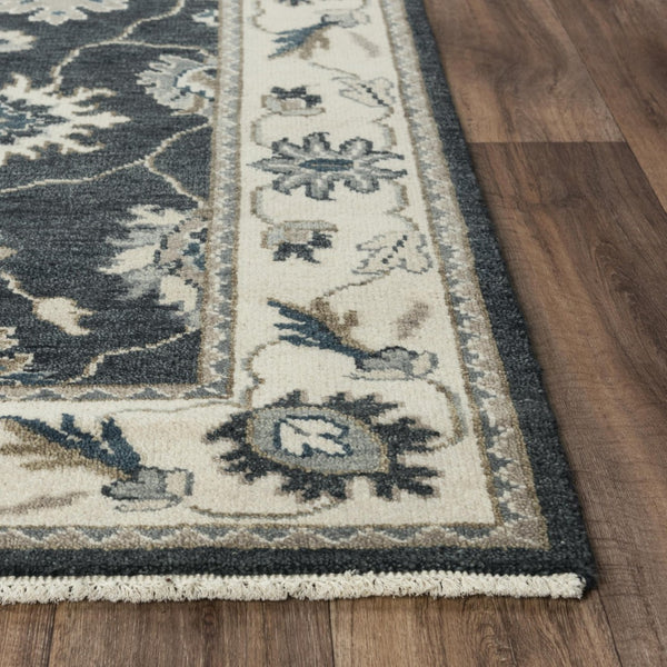 Alora Decor Mila Black & Charcoal Transitional Hand-Knotted Rug With Persian Motifs, Durable Wool-Tencel Blend 6' x 9' 02702710716370609