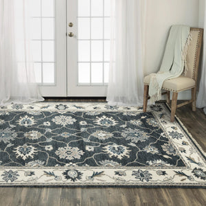 Alora Decor Mila Black & Charcoal Transitional Hand-Knotted Rug With Persian Motifs, Durable Wool-Tencel Blend 6' x 9' 02702710716370609