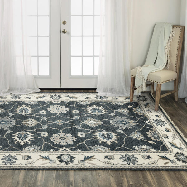 Alora Decor Mila Black & Charcoal Transitional Hand-Knotted Rug With Persian Motifs, Durable Wool-Tencel Blend 6' x 9' 02702710716370609