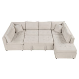 English Elm 117.3" Oversized Sectional Sofa U- Shaped Sofa Couch Pull-Out Sofa Bed With Two Throw Pillows For Living Room, Beige