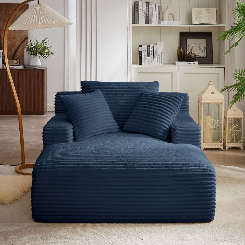 English Elm Oversized Corduroy Chaise Lounge with Pocket Spring Support Ready to Use Living Room Blue W2339P442153