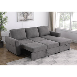 English Elm Kenna Grey Tufted Sleeper Sectional Sofa with Storage Ottoman, Rounded Arms, Smooth Cushions (97) B062S01106