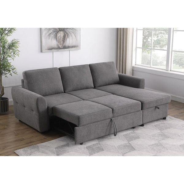 English Elm Kenna Grey Tufted Sleeper Sectional Sofa with Storage Ottoman, Rounded Arms, Smooth Cushions (97) B062S01106