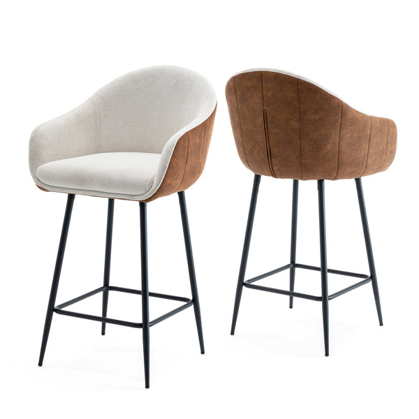 English Elm Christopher Knight Home® - 26.5'' Modern-Style Counter Height Bar Stools with Two-Tone Beige Brown Upholstery and Metal Legs, Cushioned Comfort for Kitchen Island and Home Bar (26.5" Seat) N780P225243B