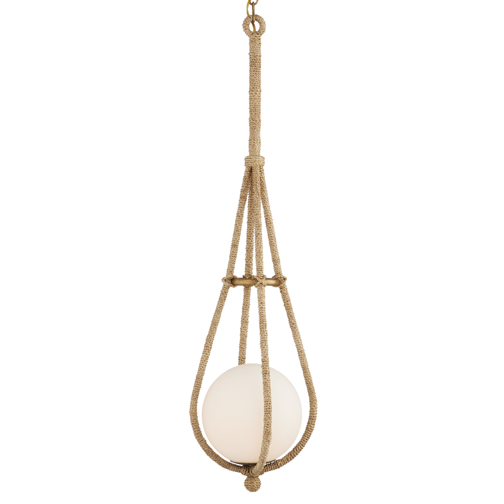 Passageway Pendant Light - Coastal Teardrop Design with Rope-Wrapped Finish & Frosted Glass Globe