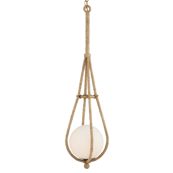 Passageway Pendant Light - Coastal Teardrop Design with Rope-Wrapped Finish & Frosted Glass Globe