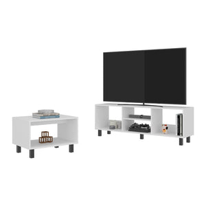 English Elm White Open Shelf Tv Stand and Coffee Table Set for Modern Living Rooms B062P486491