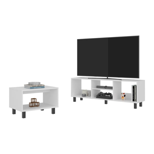 English Elm White Open Shelf Tv Stand and Coffee Table Set for Modern Living Rooms B062P486491