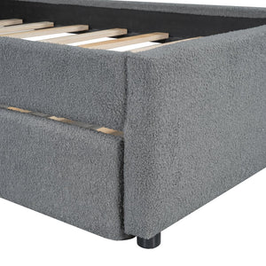 English Elm Teddy Twin Upholstered Platform Bed with Trundle, LED Smart Lighting, Plush Fleece, Sturdy Design Gray SF000055AAE