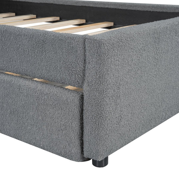 English Elm Teddy Twin Upholstered Platform Bed with Trundle, LED Smart Lighting, Plush Fleece, Sturdy Design Gray SF000055AAE