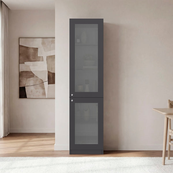 English Elm Butte Tall Two-tone Oak Bookcase with Concealed Doors and Open Shelves for Home Office B097P480472
