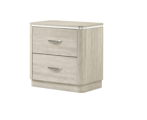 English Elm Contemporary Glam Nightstand Glossy White Lacquer Chrome Legs Dovetail Drawer Bedroom B2741P433336