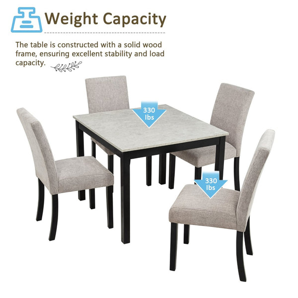 English Elm Elegant Square Acacia Wood Dining Set with Four Linen Upholstered Chairs Modern Style W1998S00090