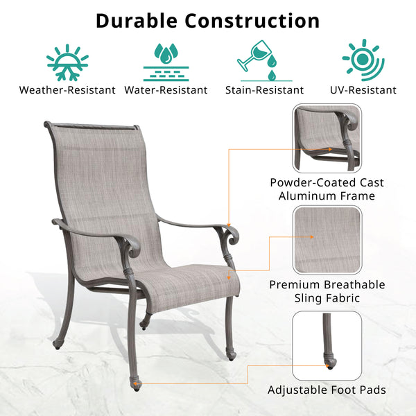 English Elm Outdoor Macan All-Weather Sling Dining Chairs Set of 2 - Rust-Proof Aluminum, Grey, Easy-Care Comfort B010119297