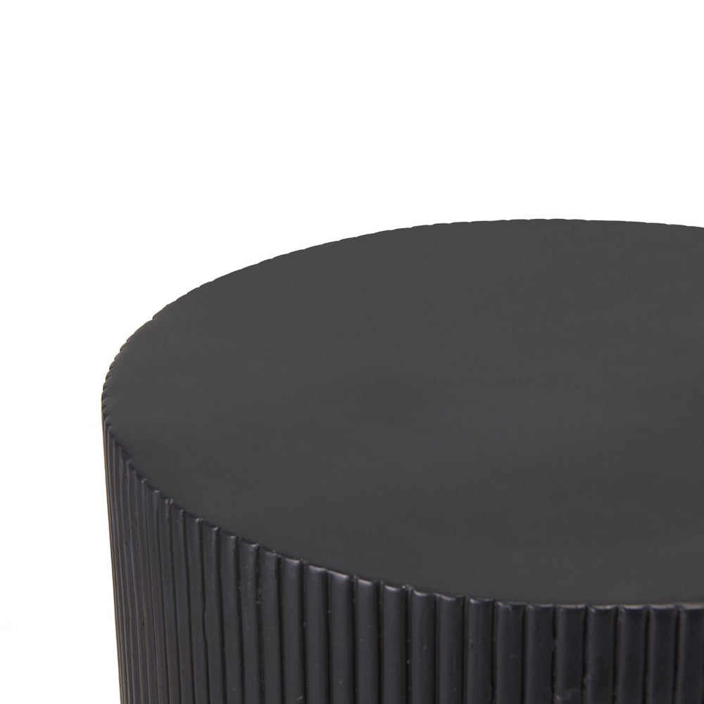 English Elm Handmade Mgo Ribbed Cylinder Side Table Black Concrete Finish Indoor Outdoor Use N772P261960B