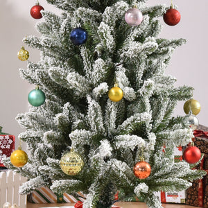 English Elm Homcom 6Ft Slim Snow-Flocked Pine Tree With Easy Setup, 394 Realistic Tips For Festive Spaces W2225P229298