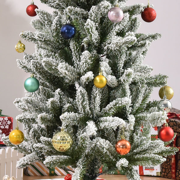 English Elm Homcom 6Ft Slim Snow-Flocked Pine Tree With Easy Setup, 394 Realistic Tips For Festive Spaces W2225P229298