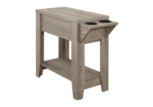 English Elm Accent Table Compact Side End with Drop-Down Cup Holder, Hidden Drawer & Shelf in Brown Laminate Finish taupe 28 L x 16 W x 8 H B2710P219220