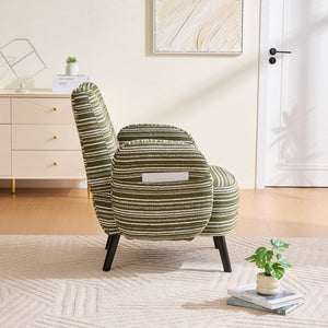English Elm Modern Bouclé Armchair with High-Density Foam, Side Pocket & Solid Wood Legs for Cozy Reading Spots Olive Green W395P376571
