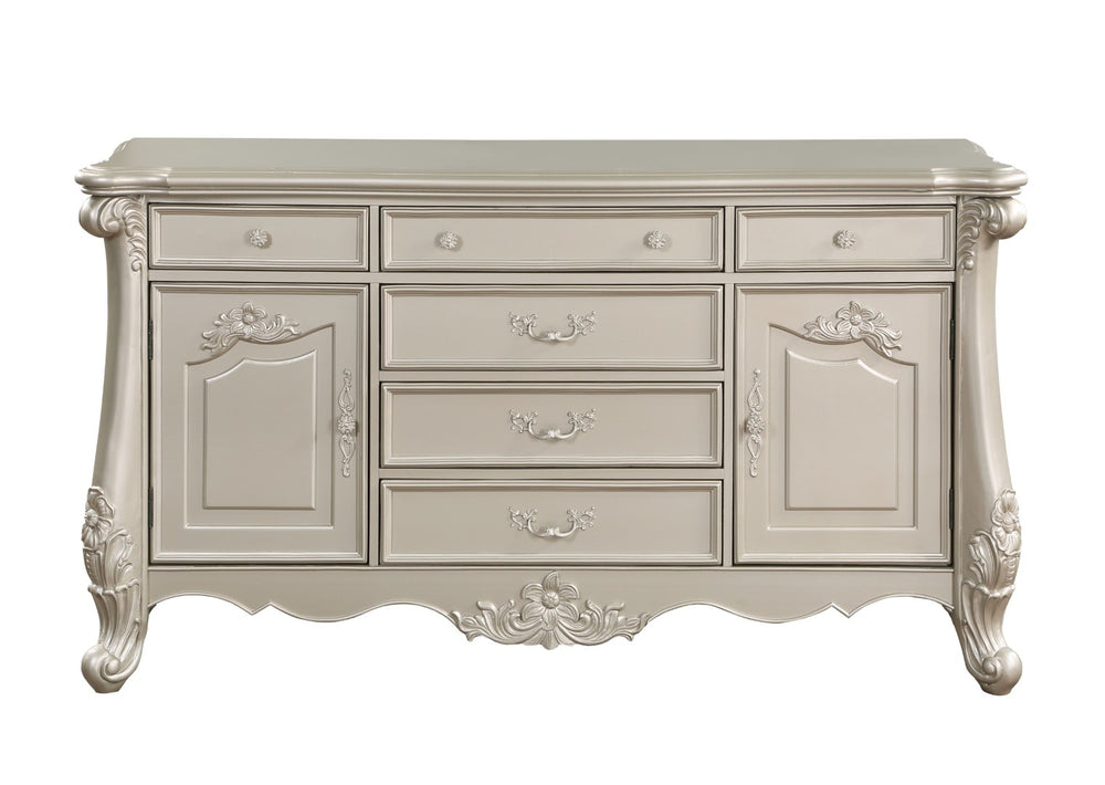 English Elm Bently Six Drawer Champagne Lacquer Dresser with Cabinet Storage for Primary Bedroom B2726P496937