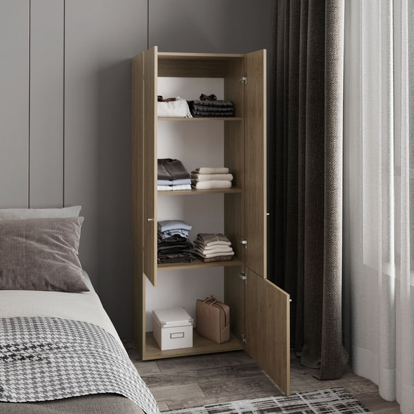 English Elm Home 3 Door Closet System Oak — Compact Freestanding Bedroom Storage with Shelves & Hanging Rod, Durable Engineered Wood B200P362058