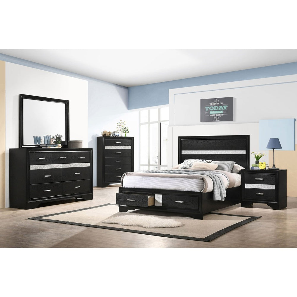 English Elm Annie Glam White Full Storage Bedroom Set with Crystal Pulls and Glitter Accents Black B062S01612