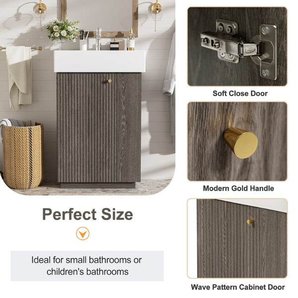 English Elm [video]21.6" Freestanding Bathroom Vanity Ceramic Sink Wavy Door Mdf Cabinet Small Bath Dark Gray N729P285504G
