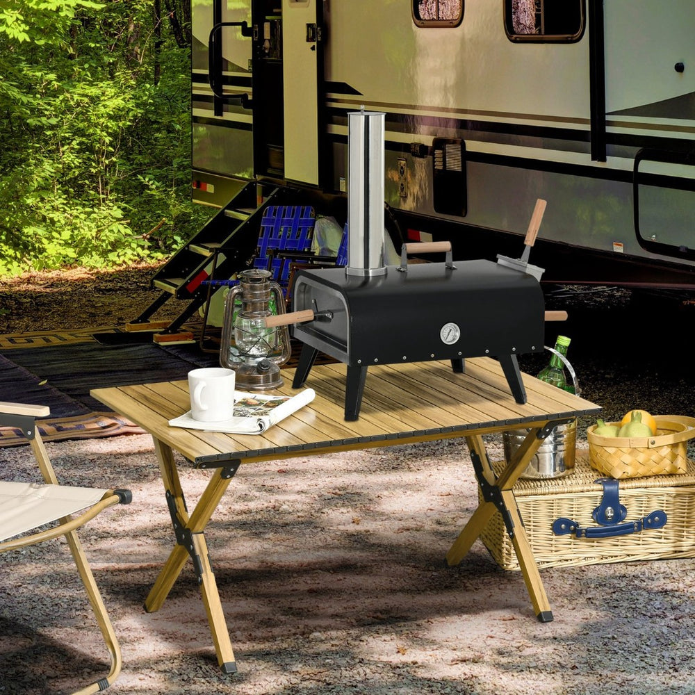 English Elm Outsunny Wood Fired Portable Pizza Oven Stainless Steel with Stone Peel and Cover W2225P174311