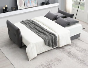 English Elm Irina versatile pull-out fabric sleeper sofa with hidden storage, removable cushions & toss pillows Gray 88.6 L x 33.1 W x 24.8 H B2726P242391