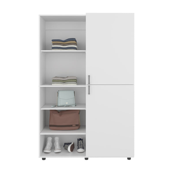 English Elm Wardrobe Spacious 72.4" H Two-Door Engineered Wood Closet with Five Shelves, Six Legs, Modern Appeal White 40.94 L x 29.13 W x 5.51 H B097S00204