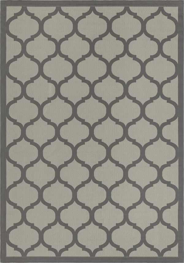 Unique Loom Outdoor Trellis Moroccan Machine Made Geometric Rug Gray, Silver 7' 1" x 10' 0"