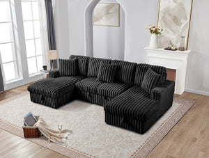 English Elm ST2401 corduroy sofa sleeper with pull-out bed and dual chaise storage, breathable plush comfort DARK GREY W1805S00110