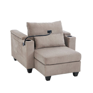 English Elm Convertible Chaise Lounge Sofa Chair & Bed - Corduroy With Usb Ports, Cup Holders & Storage Space N719S002021D