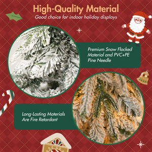 English Elm Christmas Snow Flocked Wreath Set with 9ft Garland & 6ft Tree, Warm LED Lights, 3-Piece Indoor Decor (100) PX283313AAW