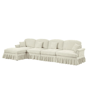 English Elm Classic Modular Sectional Couch With Removable Ruffled Skirt, Ottoman, Flared Arms & Chenille Comfort W3041S00239