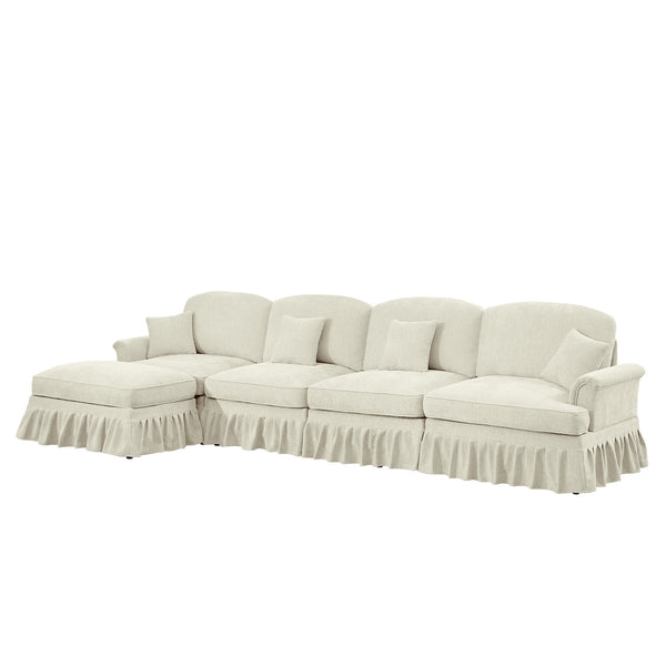 English Elm Classic Modular Sectional Couch With Removable Ruffled Skirt, Ottoman, Flared Arms & Chenille Comfort W3041S00239