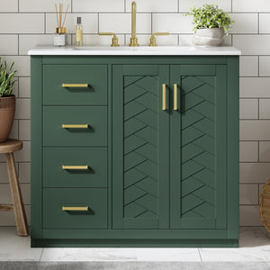 English Elm 36'' Bathroom Vanity with Ceramic Sink Combo, Solid Wood Frame, Soft-Close Drawers and Stylish Retro Groove Design Green N710P291684F