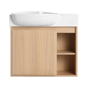 English Elm 26'' Wall-Mounted Bathroom Vanity with Glossy White Ceramic Sink, Soft-Close Door & Waterproof Finish Oak W999P310771