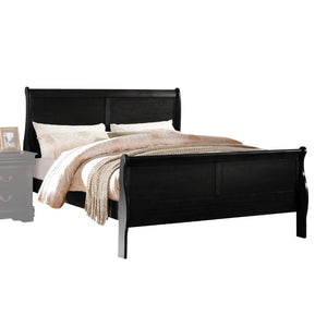 English Elm Louis Philippe Solid Wood Queen Bed Curved Sleigh Headboard Black Lacquer Finish B2726S00142