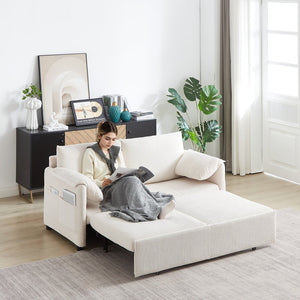 English Elm MH'' MH' 64.5 Inch Sleeper Sofa Bed with Corduroy Upholstery, Sturdy Wood & Iron Frame, 3-in-1 Convertible Comfort Beige W1193S00124