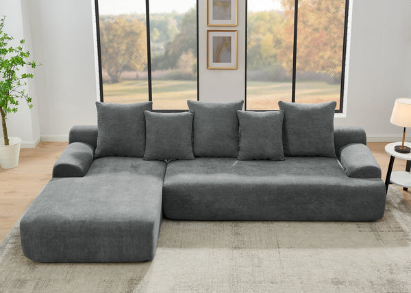 English Elm 110.25x67'' Compression Sofa Modern Upholstered L-Shape Sectional Couch 4-Seat Melange Velvet Comfort Grey W1413S00082
