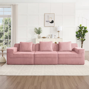 English Elm Modular 3-Seat Boneless Sofa - Cloud-Like Comfort, Soft Pink Corduroy, Modern Design With Pillows W3041S00338