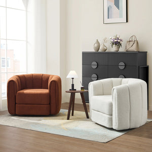 English Elm Swivel Teddy Barrel Chair with 360° Rotation, Plush Upholstered Bucket Seat, Solid Wood Frame Brown W2606P187689
