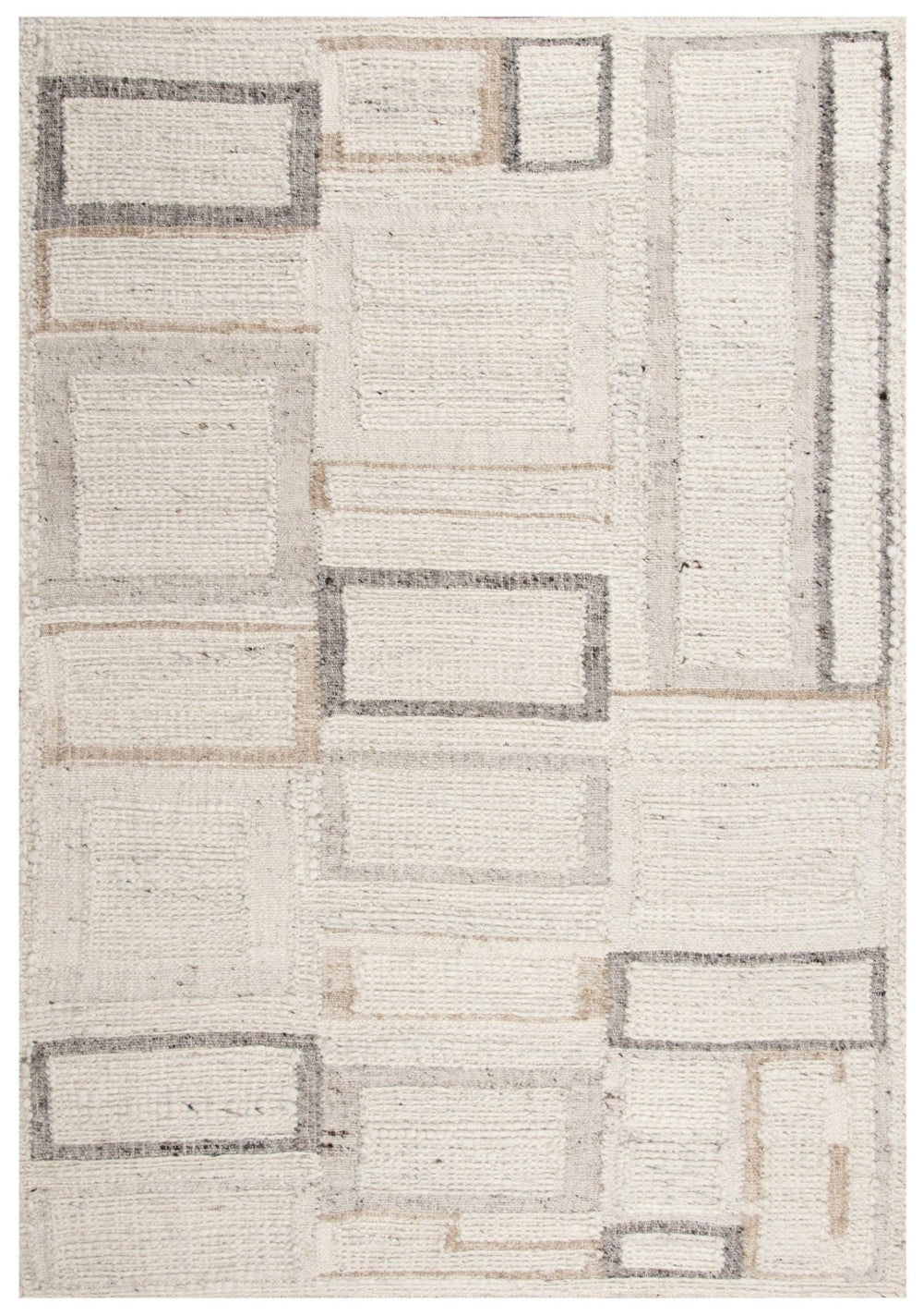 Alora Decor Taos Hand-Woven Dhurrie Rug In Ivory Beige Gray — Hand-Spun Wool/Cotton, Timeless Transitional Texture 5' x 7'6" 02802810737540576