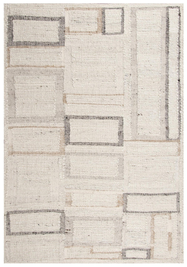 Alora Decor Taos Hand-Woven Dhurrie Rug In Ivory Beige Gray — Hand-Spun Wool/Cotton, Timeless Transitional Texture 5' x 7'6" 02802810737540576