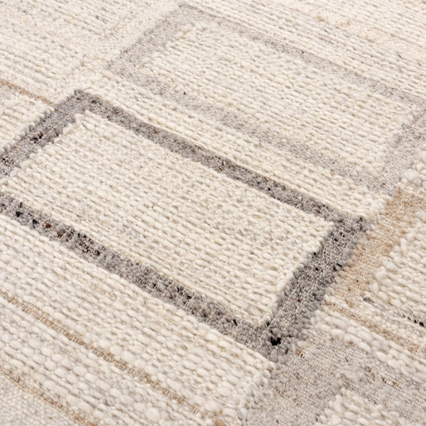 Alora Decor Taos Hand-Woven Dhurrie Rug In Ivory Beige Gray — Hand-Spun Wool/Cotton, Timeless Transitional Texture 5' x 7'6" 02802810737540576