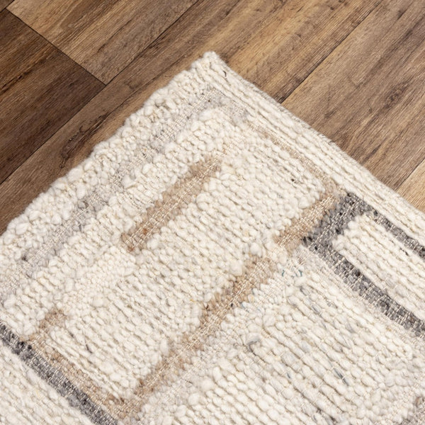 Alora Decor Taos Hand-Woven Dhurrie Rug In Ivory Beige Gray — Hand-Spun Wool/Cotton, Timeless Transitional Texture 5' x 7'6" 02802810737540576