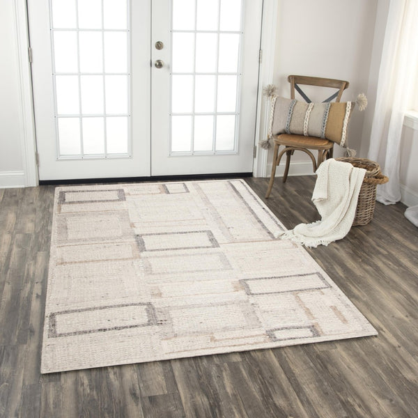 Alora Decor Taos Hand-Woven Dhurrie Rug In Ivory Beige Gray — Hand-Spun Wool/Cotton, Timeless Transitional Texture 5' x 7'6" 02802810737540576